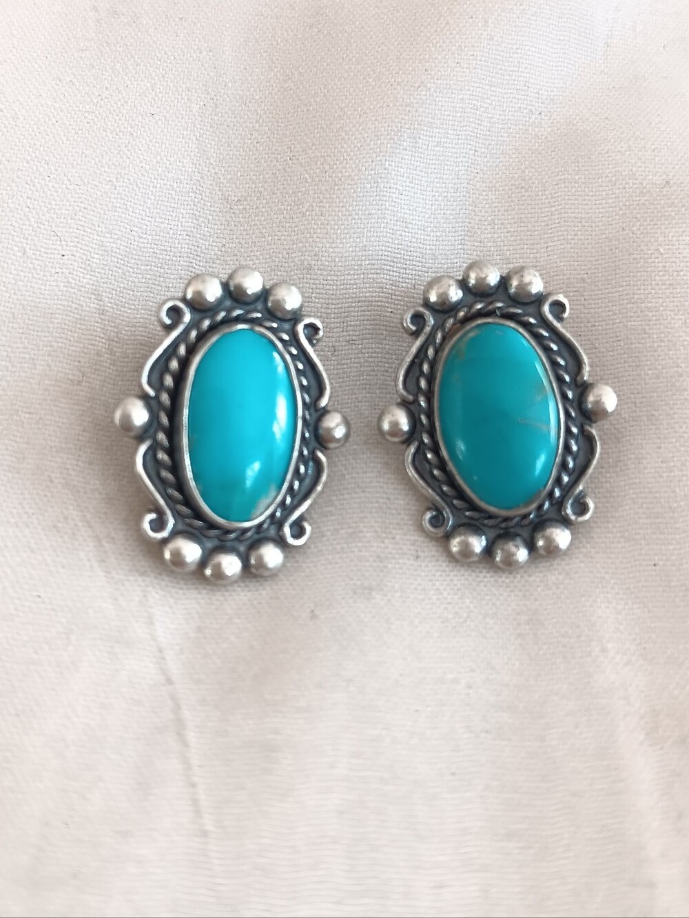 Turquoise Stone Oval Sterling Silver-Clip-On Earrings - Turquoise